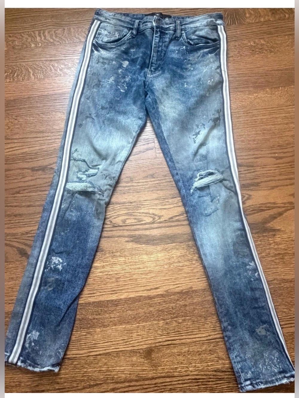 Jordan Craig Distressed Blue Skinny Jeans with Side Stripes